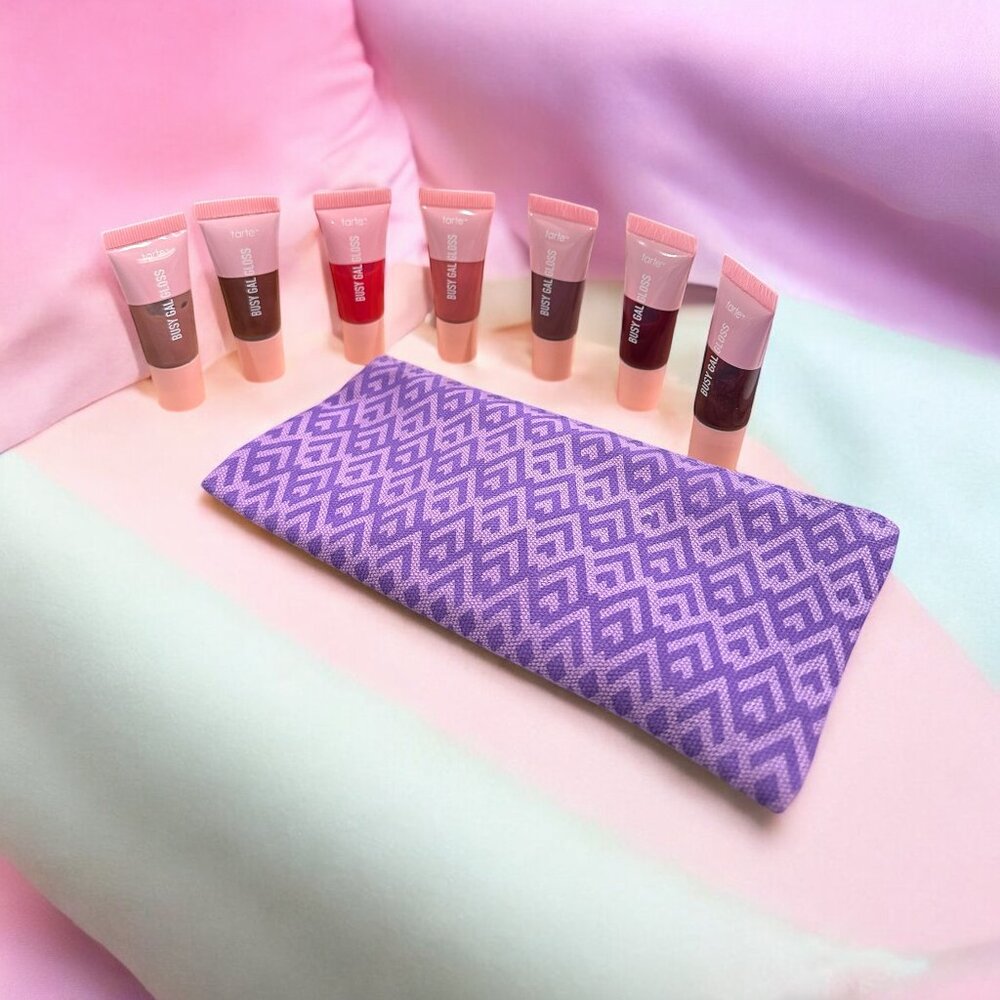 Tarte Set of 7 Mini Lip Colors with Purple Pouch - NEW